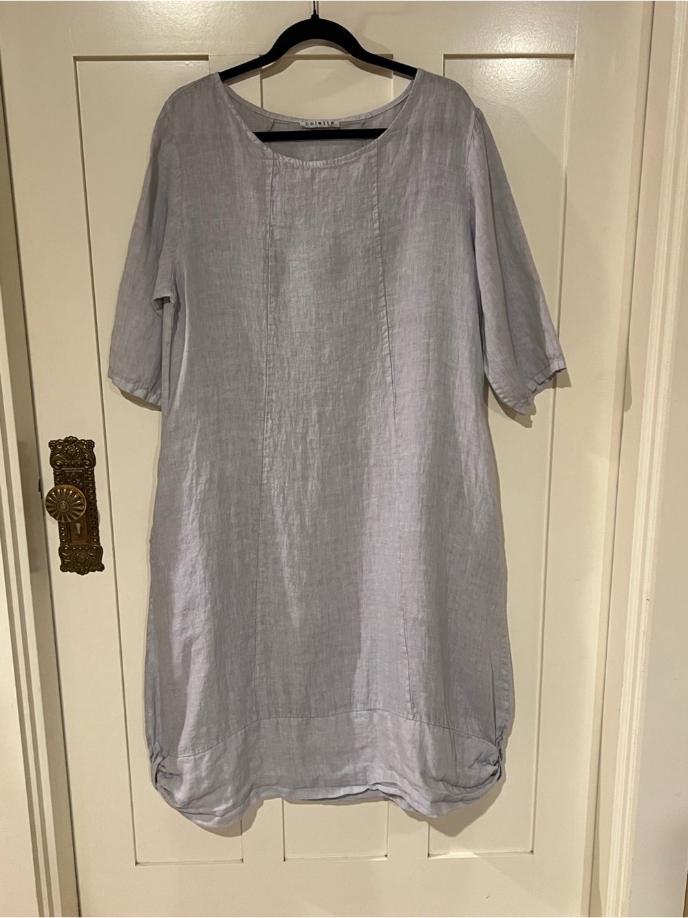 Colette Gray 100% Linen Scoop Neck 3/4 Sleeve Knee Length Pullover Dress